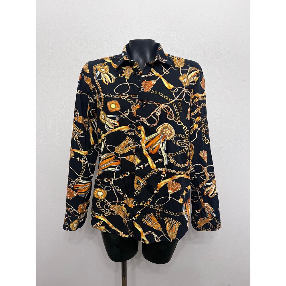 Cactus Man Shirt Sz S Button Down‎ L/S Black All Over Equestrian Print Western